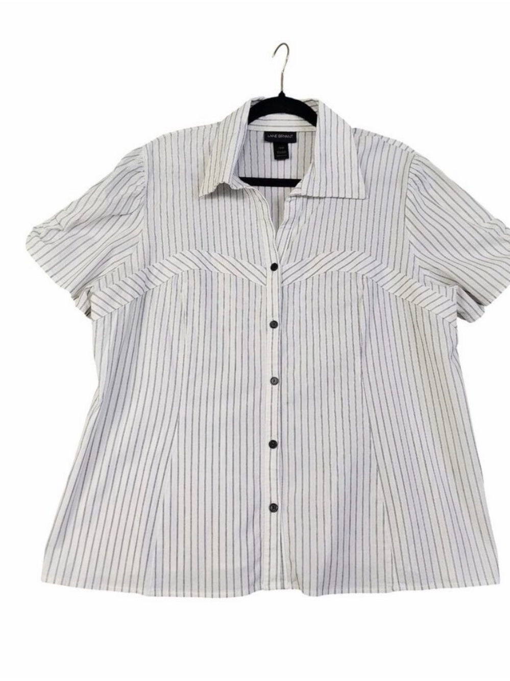 Lane Bryant White Striped Button-Down Shirt